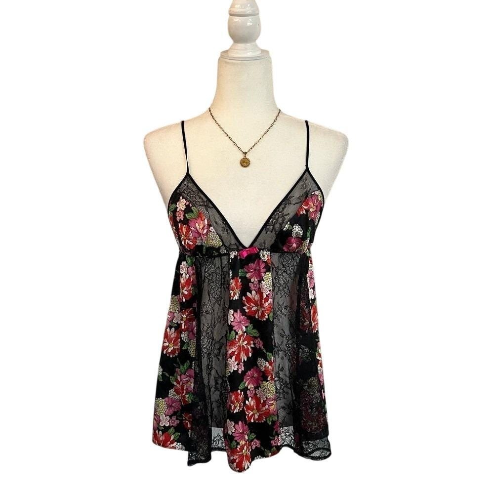Vintage Victoria Secret Babydoll Lingerie Lace Slip Floral Y2K Nightgown M